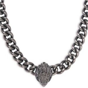 🔥Kurt Geiger Gunmetal Chain Necklace with Pave Hamsa Pendant With Dust Bag